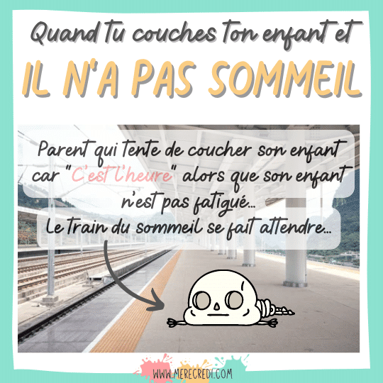 squelette du parent qui attend le train du sommeil de son enfant qui n'est pas fatigué