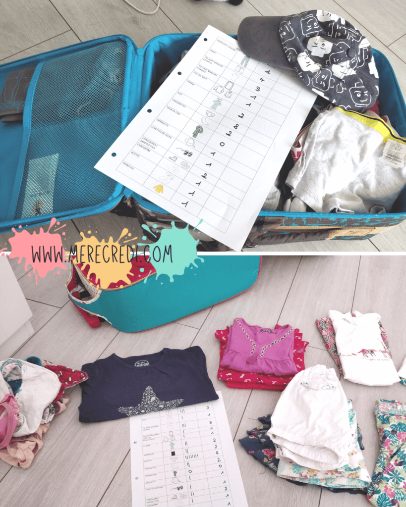 exemple de liste pour valise enfant où les enfants ont préparé seul le contenu en suivant les indications de la liste